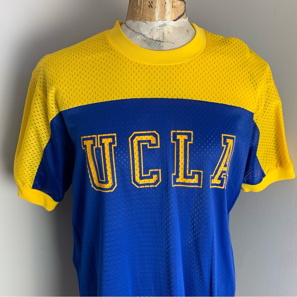 Vintage UCLA Bruins Mesh Jersey Shirt Yellow Blue XL J J MacIntyre Made In USA